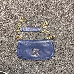 Tory Burch Blue and Gold Shoulder Bag with Chain Details